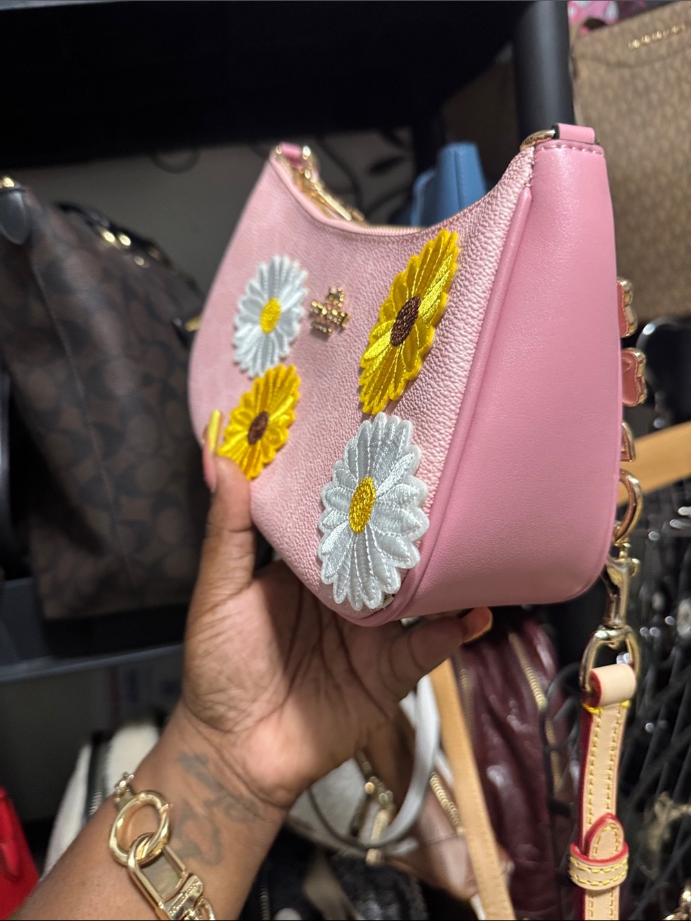 Coach Pink Mini Crossbody with Yellow & White Floral Appliqués - Picture 2 of 7